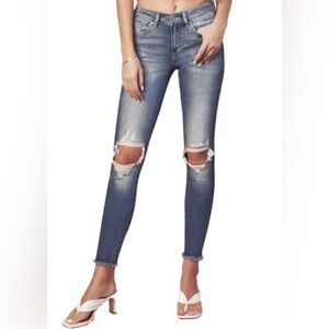 Kancan Cassandra Mid Rise Skinny Jeans Distressed Knees RawHem